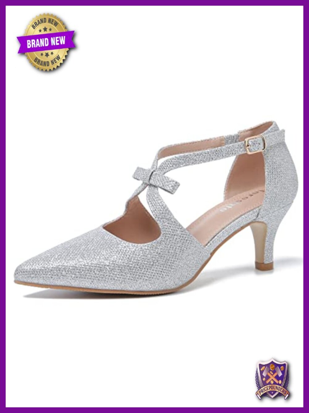 Kitten Heels T Strap 2 Inch Low Heel Bow Pointed Toe D'Orsay Dressy Pumps